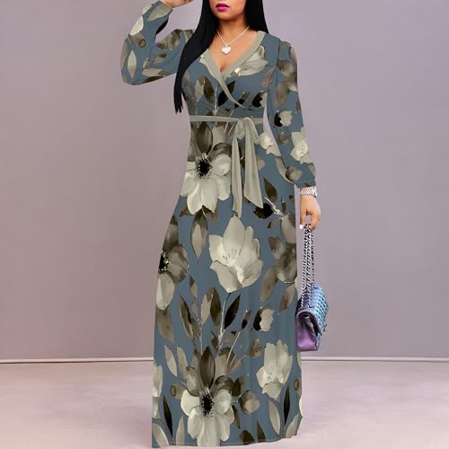Image of Plus Size Maxi Dress for Women V Neck 3 /4 Sleeve Wrap Dress