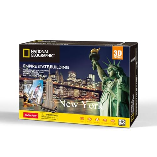 CubicFun 660977 National Geographic 3D Puzzle, Empire State Building, 3D Model Craft Set with 66 Pieces, Model Kit for Children from 8 Years