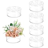 Hewory Acrylic Flower Vases for Centerpieces Round 6pcs Short Clear Floral Vase with 13 Holes, Box Arranger Bulk Low Base Holder for Wedding Birthday Party Event Dining Table Decor, 2.56'(H)×5.9'(D)