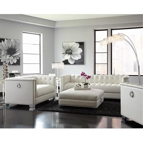 MAKLAINE Contemporary 3-Piece Tufted Faux Leather Sofa Set in White Cover
