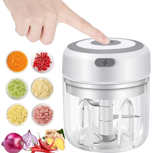 VOUM Mini Food Chopper Electric – Food Processor and Blender, USB Charging Portable Vegetable Fruit Meat Garlic Onion Ginger Chopper with 3 Sharp Blades Grinder,Kitchen Gadget (white-250ml)