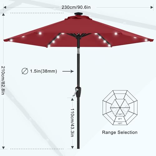Image of MASTERCANOPY 7.5ft Patio Umbrella with Solar Lights, Burgundy