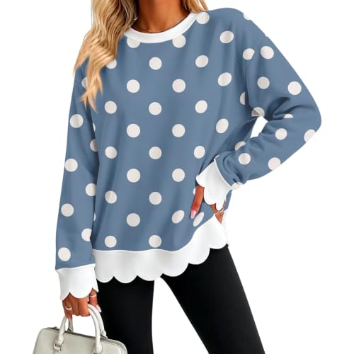 Oversized Sweatshirt for Women Cotton Scalloped Hem Fashion Pullover Tops - image 5
