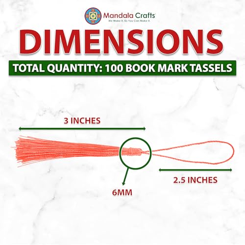 Image of Mandala Crafts 100 Coral Silky Bookmark Tassels with Loops for Crafts | Machine Washable, Polyester Mini Craft Tassels for Jewelry Making, Graduation Decorations, Keychains, Gift Tags & Ornaments
