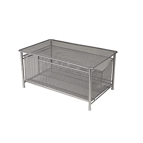 Mind Reader Organizer Storage Basket, 15.4” L X 9.4” W X 7.5” H, Silver #TOP7