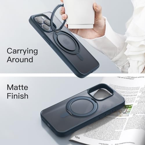 Image of JETech 360 Rotatable Ring Stand Case for iPhone 15 Pro Max, Blue Titanium
