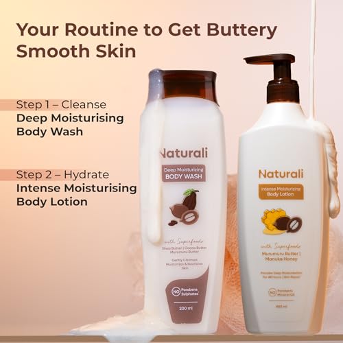 Image of Naturali Deep Moisturising Body Wash With Shea Butter, Cocoa Butter & Murumuru Butter | Gently Cleanses | Deeply Hydrates & Nourishes | Strengthens Skin Barrier | Sulphate & Paraben-Free Formula | 200ml