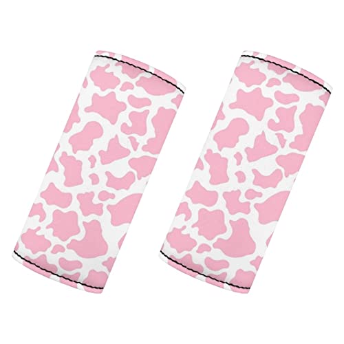 HUIACONG Funda para asa de coche con estampado de vaca, color rosa y blanco, 2 piezas, funda multiusos para asa de maleta, para mujeres, niñas, niños, decoración interior