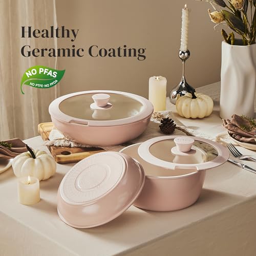 Image of Redchef Ceramic Cookware Set, Removable Handle Pots and Pans Non-Stick, Rv Cookware Set, Non-Toxic Pots and Pans Set No PFAS, PTFE, PFOA, Detachable Pots and Pans, Dishwasher & Oven Safe (Pink)