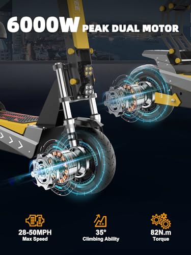 Image of 40 /50MPH Electric Scooter Adults, 3000W /6000W Motor, 60V35Ah, 84Nm, 55Miles Fast Sports Dual Motor Escooter, 11 inch Foldable Off-Road E Scooter, Hydraulic Brakes