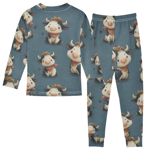Pajama Sets Long Sleeve Cow Pattern with Bandanas Soft Comfy Sleepwear 2 Piece PJS 3-8T3