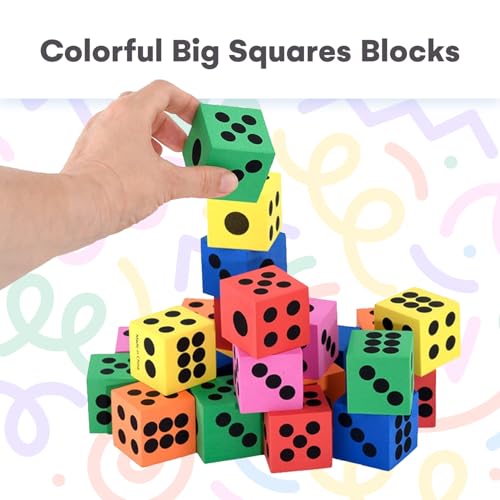 Kicko | Foam Dice Set - 6 Assorted Large Sided Dice - Colorful Big Square Blocks - Ideal Gift for Children - Math Educational Toys - Suitable Pastime Toy, Party Favors, and Party Supplies (24 Pack) - Thumbnail 3