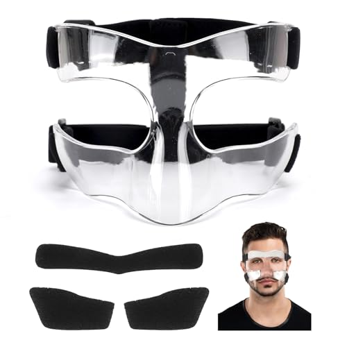 STFALI Máscara protectora para la nariz, ajustable, máscara protectora transpirable con relleno, apta para adolescentes, deportes de baloncesto y fútbol accesorios, semienmarcada, color transparente