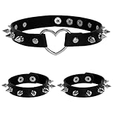 hoyuwak 3 PCS Faux Leather Choker Collar and Bracelets with Spiked, Emo Jewelry Set Punk Rock Costume Accessories for Halloween 80S Goth Cosplay Women Men