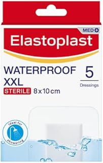Elastoplast Sensitive XXL Med+ Dressings (5 Pieces), Pack of First Aid Plasters, Larger Plasters for Post-Operative Wounds, Skin-Friendly Sterile Dressings for Wounds, Clear