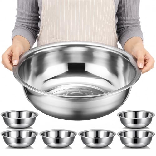 TREEHAC 6 Pcs Stainless Steel Mixing Bowls Metal Mixing Bowls Extra Large Basin Salad Bowl with Deeper Edge Dishwasher Safe Mirror Finish for Home and Commercial Silver (13 Inch 7 Qt)