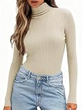 Anbech Women's Turtleneck Long Sleeve Sweater Solid Basic Knit Tunic Tops Slim Fit (Cream, M)