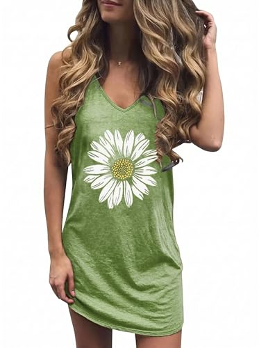 Image of Live Simple Coconut Tree Sleeveless Dress Sunshine Sand Beach Women's Summer Casual V Neck Mini Dress