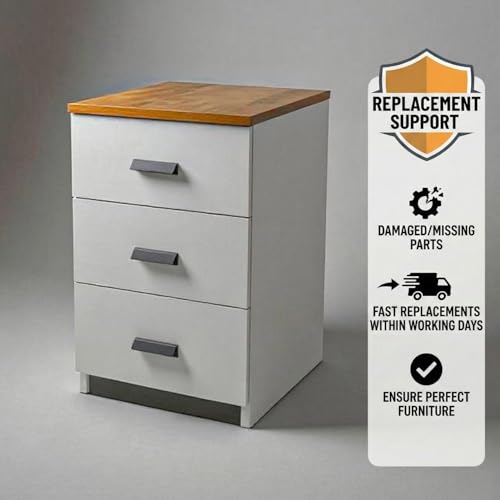 Image of FFO Bedside Table with Drawers | 1-Year Warranty | Modern 3-Drawer Bedside Table Storage Cabinet /Wooden Organizer Stand /End Table /Side Table for Bedroom /End Table for Bedroom 40x45x65 Cm /DIY Assembly