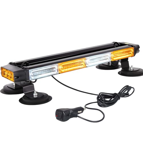 JMEST LEAD Amber Light Bar for Trucks - 47cm Emergency Strobe Lights,Double Side Safety Warning Traffic Advisor Beacon Flashing Light Bar with Magnetic Base for Snow Plow,Vehicles（White/Amber）