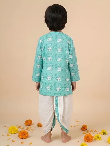 Image of POLKA TOTS Cotton Full Sleeve Printed Kurta Dhoti For Infant & Toddlers | Ethnic Wear For Festival & Wedding & Functions