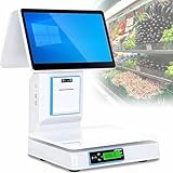 Ai Smart Touch Screen POS System, 15.6 Inch All-in-One Cash Register with Built-in 58mm Thermal Printer, Drawer, Handheld Scanner and 20 Rolls of Paper(Dualscreen)