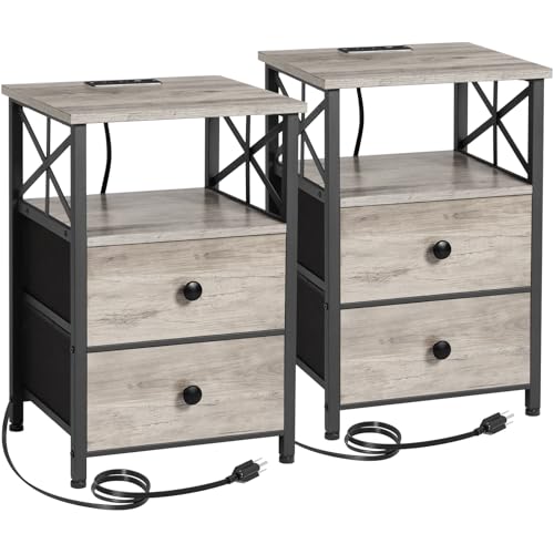 AMHANCIBLE Night Stand Set 2, Nightstand with Charging Station, End Tables Living Room with USB...