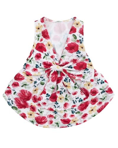 Image of CuteBone UPF50+ Dog Dresses for Small Dogs, Summer Sleeveless Deep V-Back Pet Dress with Big Bow, Breathable Swimwear Fabric, Cooling Stretchy Puppy Clothes for Outdoor Wedding Party Beach DV02M