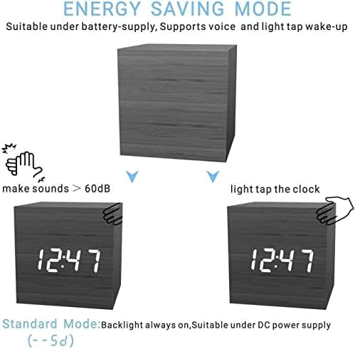 Digital Wooden Alarm Clock USB/Battery Powered, Desktop Clock Cube Clock for Bedrooms, Kids, Living Room, Kitchen with Mini Cube LED Digital Clock with Time/Date/Temperature Display, Black