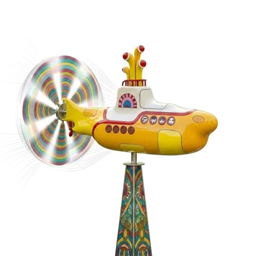 2D Nautical Yellow Submarine Wind Spinner for Yard Sturdy Metal Kinetic Garden Sculpture 12.6 Rotating Lawn Ornament for Outdoor Patio Decor and Balcony