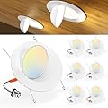 Amico 6 Pack 6 Inch Eyeball Gimbal Retrofit Can Lights, 90° Adjustable Directional 5CCT LED Recessed Lights, Dimmable, 2700K/3000K/3500K/4000K/5000K Selectable, 12W 1200LM, ETL&FCC