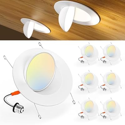 Amico 6 Pack 6 Inch Eyeball Gimbal Retrofit Can Lights, 90° Adjustable Directional 5CCT LED Recessed Lights, Dimmable, 2700K/3000K/3500K/4000K/5000K Selectable, 12W 1200LM, ETL&FCC