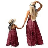 KAMONG Mommy and Me Dress,Women's Cute Beach Dress,Girls Holiday Sundress,Elegant Backless Matching