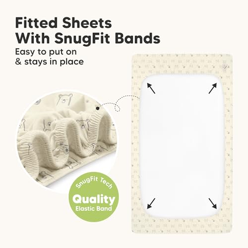 Image of 2-Pack Waterproof Baby Crib Sheets for Boys, Girls, 52x28 (Bumble Bear) | Viscose Derived from Bamboo Toddler Bed Sheet Neutral, Fitted Crib Mattress Protector Cover for Baby Bedding, Soft & Gentle