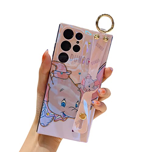 Meishangmei For Samsung Galaxy S22 Ultra Case 6.8" Sparkle Bling With Strap Stand Cute Pattern Imd Design Silicone Shockproof Protective Glitter Cases Cover For Girls And Women - Pink Dumbo #TOP3