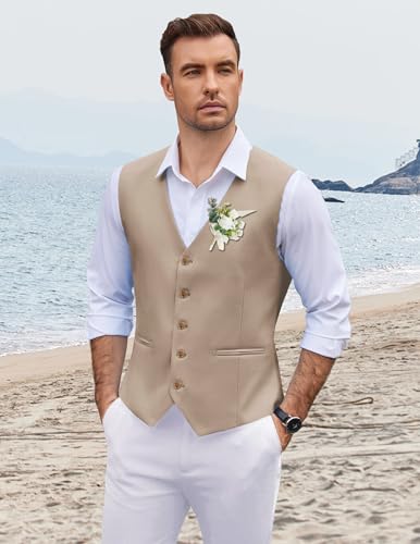 COOFANDY Men's Linen Vest Casual Linen Slim Fit Suit Vests Dress Waistcoat Wedding Business Prom4