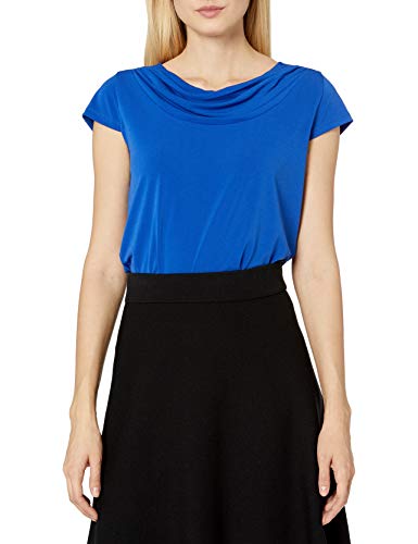 Kasper Women's Short Sleeve Drape Neck Knit TOP, Sapphire, X-Large