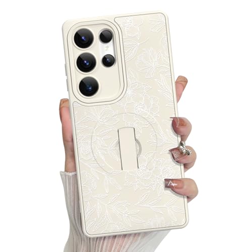 MZELQ for Samsung Galaxy S25 Ultra Case Rose Floral Flower Pattern -White