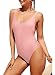 PRETTYGARDEN Women's One Piece Halter Straps U Neck Backness Swimsuits Monikini Bathing Suit (Pink, Large)