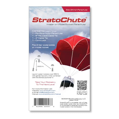 Relationshipware StratoChute 24" Red Rip-Stop Nylon Parachute for Water or Model Rocket