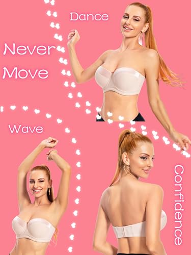 Image of Women's Push up Strapless Bra for Large Breasts with Clear Straps, Never Move On Party Cup B /C /D /DD /DDD /G