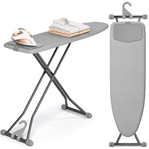 Foldable Compact Heigh Adjustable Ironing Board with Silicone | 13 x 43 inches Stander Size, 7-height adjustable with Heat Resistant Cover and safety lock, Foldable compact for space saving