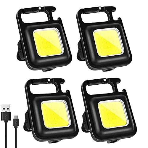 Mini LED Taschenlampe, 4 Stück COB Schlüsselanhänger Arbeitslicht Inspektionsleuchten 4 Modi 800 Lumen, Tragbare Notlicht mit Flaschenöffner Werkstattlamp Wasserdicht für Auto Reparatur, Camping