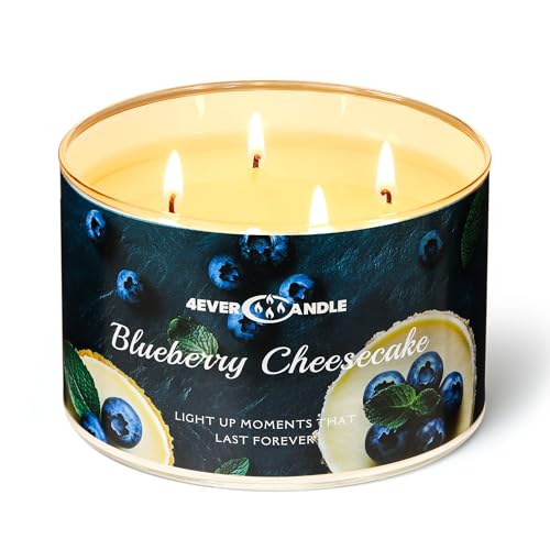 4EVER CANDLE Bougie en cire de soja pour la maison, bougies à 4 mèches parfumées au Cheesecake aux myrtilles, plus de 50 heures de combustion, 18oz