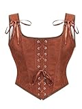 QIAIYALA Bodysuit Shapewear Corset Tops for Women Going Out Sexy Brown Bustier Lace Up underbust Lingerie Bodyshaper 2XL