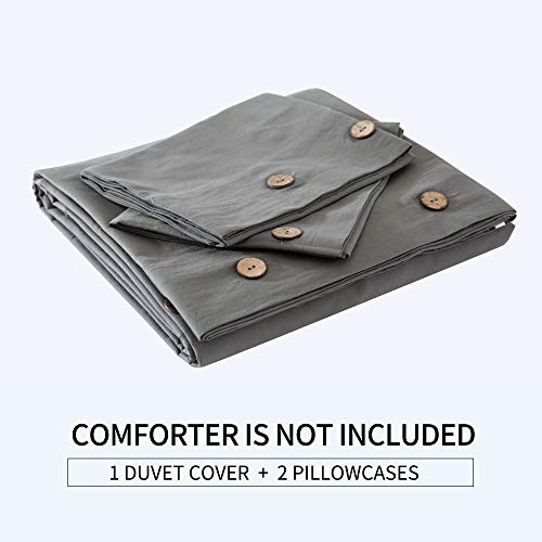 Jellymoni Grey 100% Washed Cotton Duvet Cover Set, 3 Pieces Luxury Soft Bedding Set With Buttons Closure,Solid Gray Color Pattern Duvet Cover Queen Size(No Comforter) #TOP6