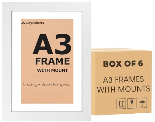 Clay Roberts A3 Frames, White, Pack of 6, Photo, Poster, Art Print Frame, Wall Mountable, 29.7 x 42 cm Picture Frame Set