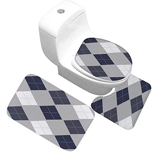 GRGFG Badematten Set,Badematten Teppich-Set 3-Teilig Vintage Raute 3D-Druck rutschfeste Badematten Weiche Mikrofaser…