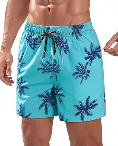 Mens 5inch Swim Trunks: Mesh Liner Quick Dry Stretchy Comfort Soft Drawstring Zipper Pocket Beach Pool