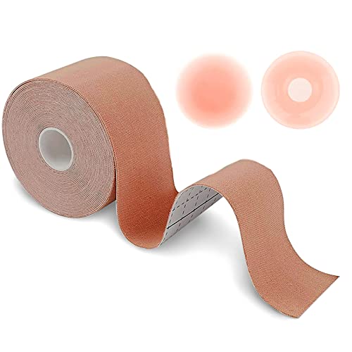 Invisible Bra Breast Lift Tape - Boob Lift Tape for No Bra Lines Women Fashion - Medical Grade Booby Tape for Breast Lifting with Reusable Nipple Covers - Boobytape Bra Alternative